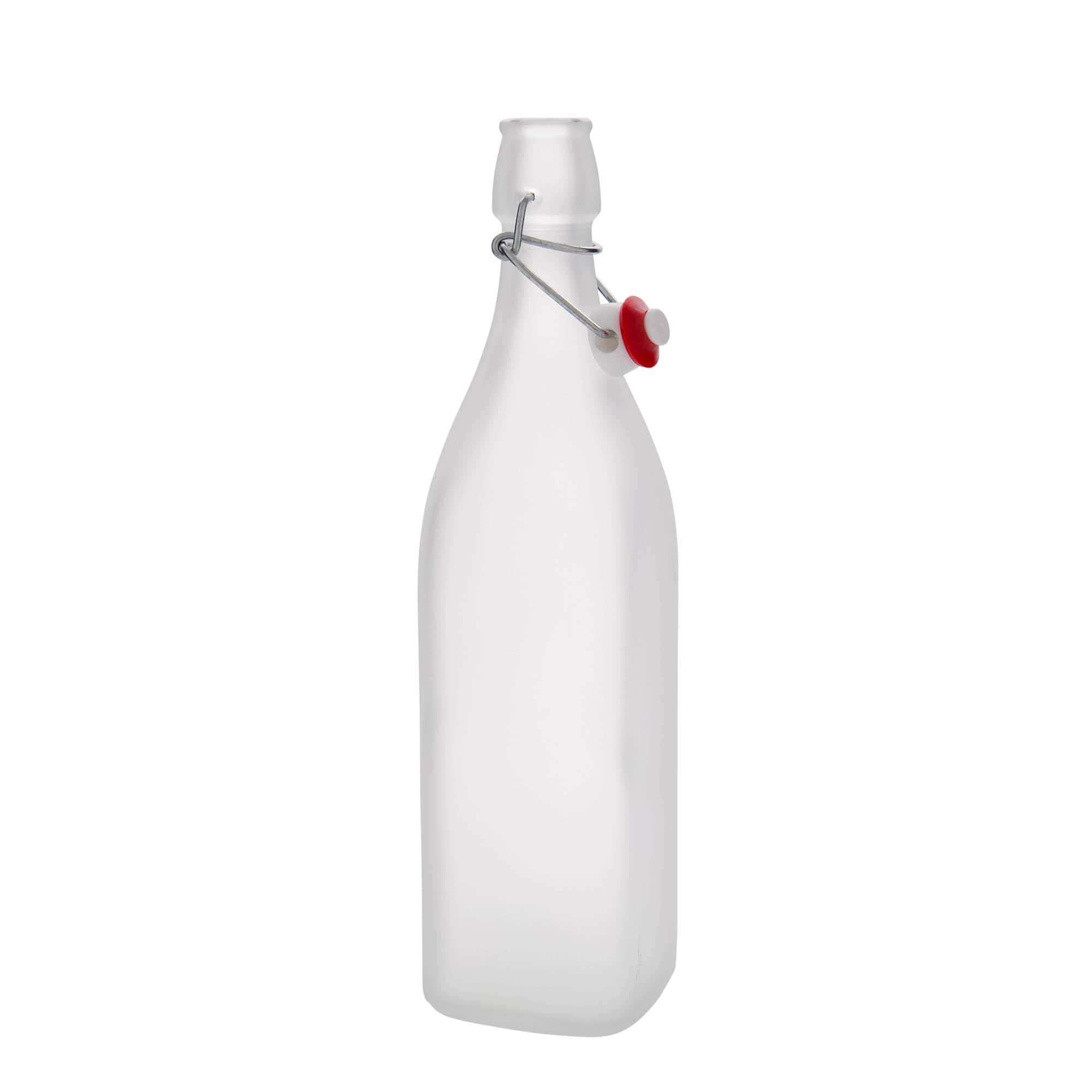 1.000 ml staklena boca 'Swing, kvadratna, matirana, otvor: zatvarač sa kopčom