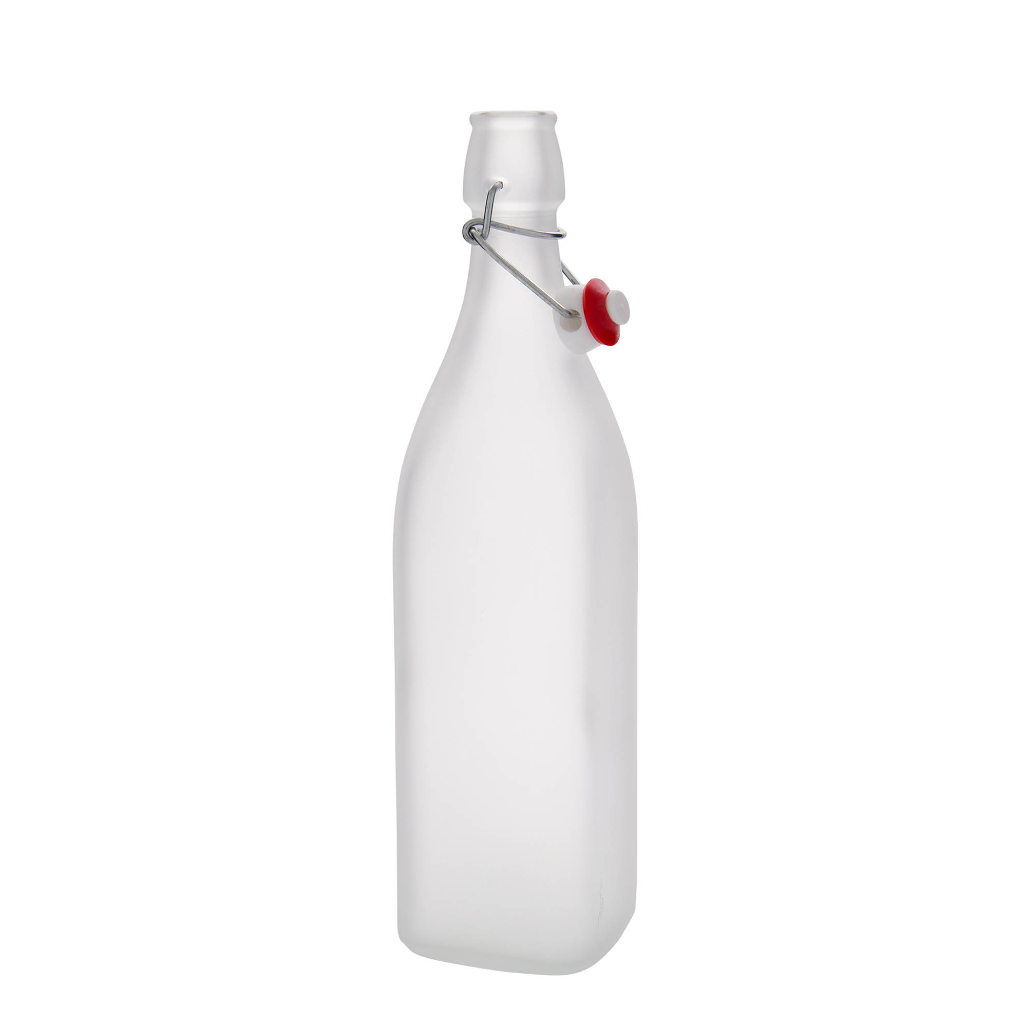 1.000 ml staklena boca 'Swing, kvadratna, matirana, otvor: zatvarač sa kopčom