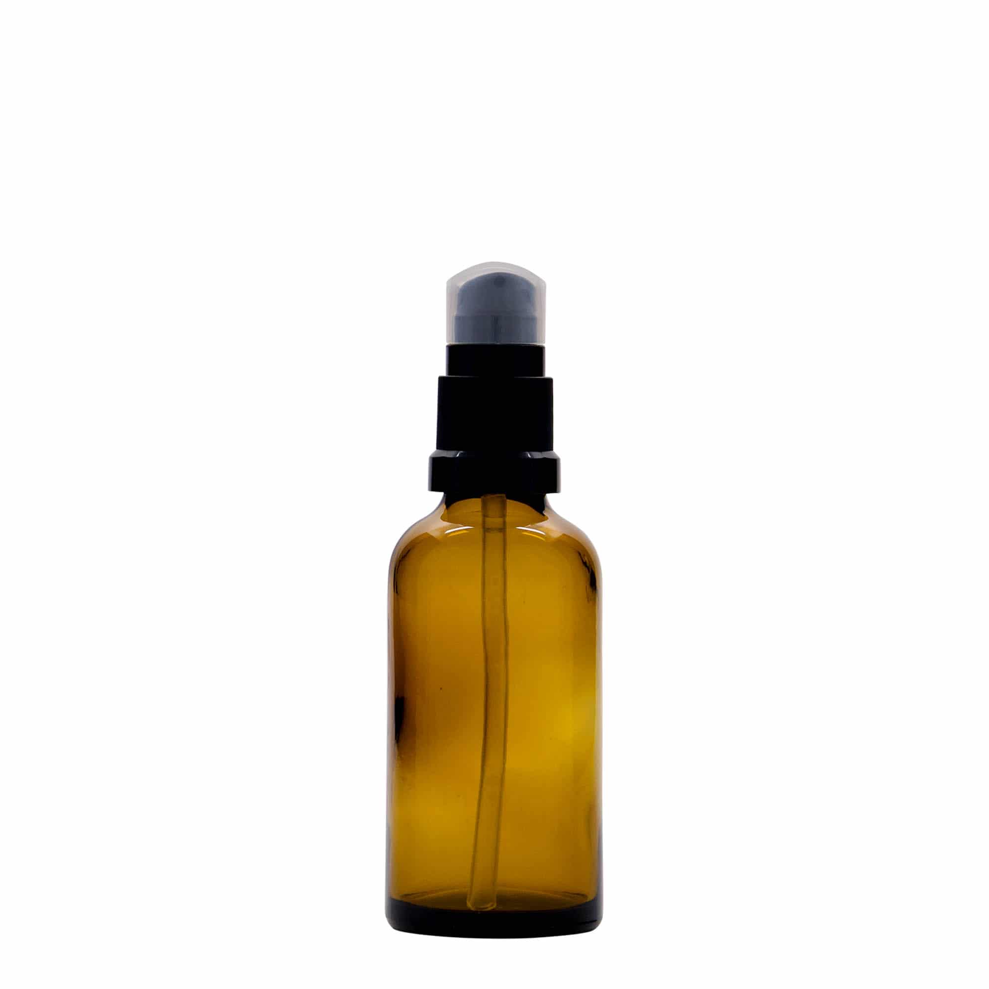 Medicinska boca od 50 ml s pumpicom za losion, staklo, braon, otvor: DIN 18 Medicinska boca od 50 ml s pumpicom za losion, staklo, braon, otvor: DIN 18